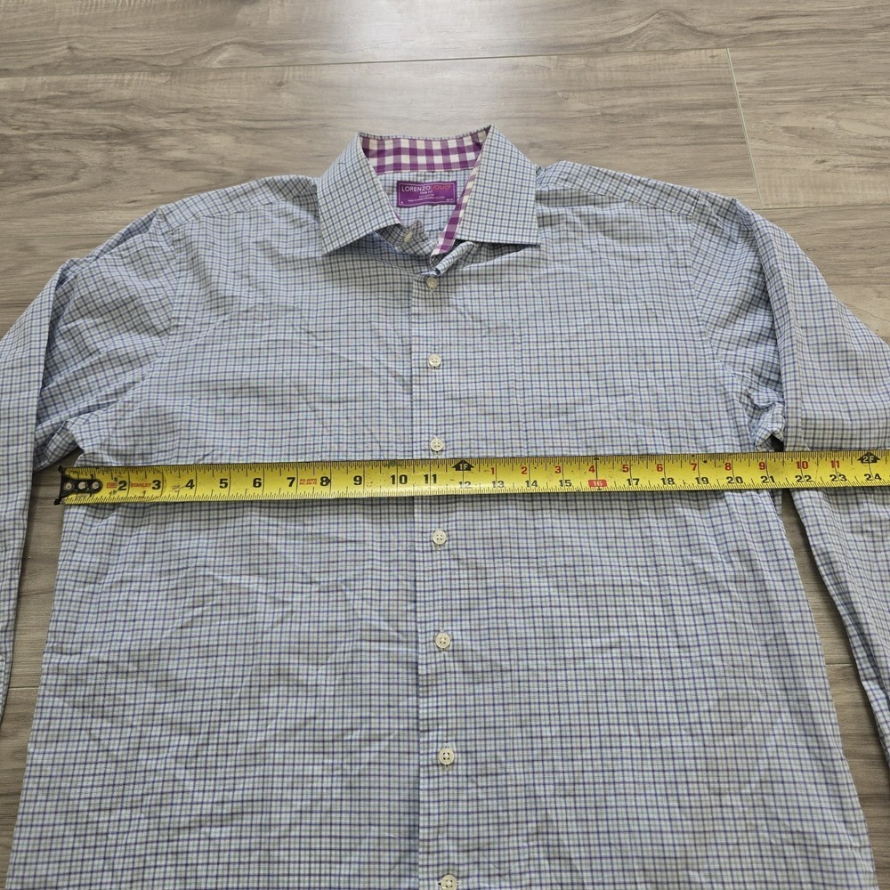Lorenzo Uomo Button Shirt Mens 16 34/35 Purple Green Check - Picture 7 of 9